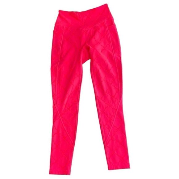 SheFit Woven‎ Jacquard High Compression Leggings Medium Neon Pink/Red - Picture 2 of 7